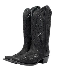 JB Dillon Reserve Cowgirl Boots Womens Black Leather Sequin Sz 6 B